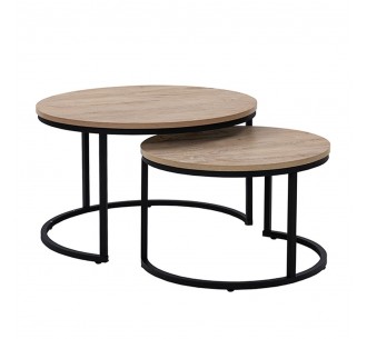 MINO COFFEE TABLE SET 2ΤΕΜ SONOMA DECAPE ΜΑΥΡΟ 74x74xH47cm