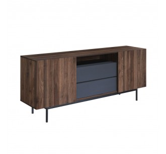 GROOVES SIDEBOARD 2DOORS 2DRAWERS WALNUT GREY 180x40x80cm