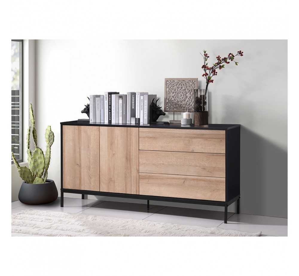 BLACKBIRD ΜΠΟΥΦΕΣ 2ΠΟΡΤΕΣ 3ΣΥΡΤΑΡΙΑ RIVIERA OAK ΜΑΥΡΟ 150x40xH75,5cm