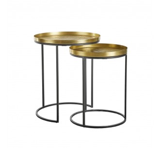 TOTALE SIDE TABLE SET 2PCS BRASS ANTIQUE BLACK 49x49x56cm