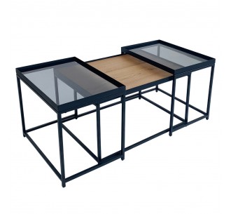 HARMONICA COFFEE TABLE SET 3PCS NATURAL SMOKE BLACK 75x55xH44cm