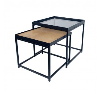 HARMONICA SIDE TABLE SET 2ΤΕΜ ΦΥΣΙΚΟ ΦΙΜΕ ΜΑΥΡΟ 50x50xH49cm