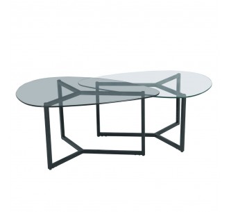 ROCKS COFFEE TABLE SET 2ΤΕΜ ΔΙΑΦΑΝΟ FUME ΜΑΥΡΟ 82x59xH40cm