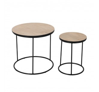 PARKE COFFEE TABLE SET 2ΤΕΜ ΜΑΥΡΟ ΦΥΣΙΚΟ 48x48xH45cm