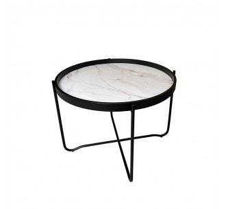 ALABASTER COFFEE TABLE WHITE WITH PATTERN BLACK 63x63xH42cm