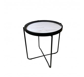 ALABASTER SIDE TABLE WHITE WITH PATTERN BLACK 53x53xH55cm