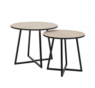 CRUZ SIDE TABLE SET 2ΤΕΜ ΦΥΣΙΚΟ ΜΑΥΡΟ 50x50xH40cm