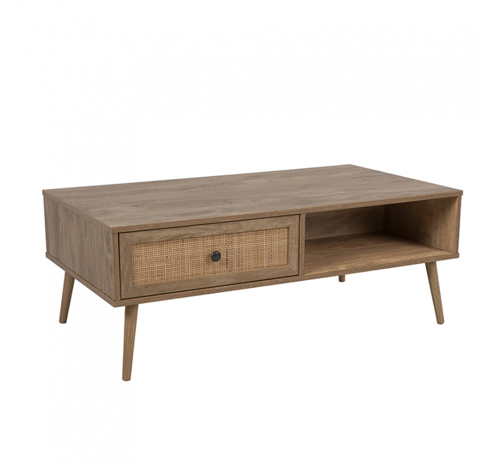 AMMOS COFFEE TABLE 1DRAWER CHIPBOARD WITH MELAMINE CARTA NATURAL WITH RATTAN 110x59xH41,4cm E1 PRC
