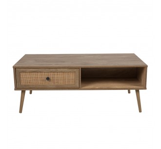 AMMOS COFFEE TABLE 1DRAWER CHIPBOARD WITH MELAMINE CARTA NATURAL WITH RATTAN 110x59xH41,4cm E1 PRC 2