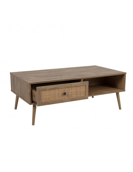 AMMOS COFFEE TABLE 1DRAWER CHIPBOARD WITH MELAMINE CARTA NATURAL WITH RATTAN 110x59xH41,4cm E1 PRC