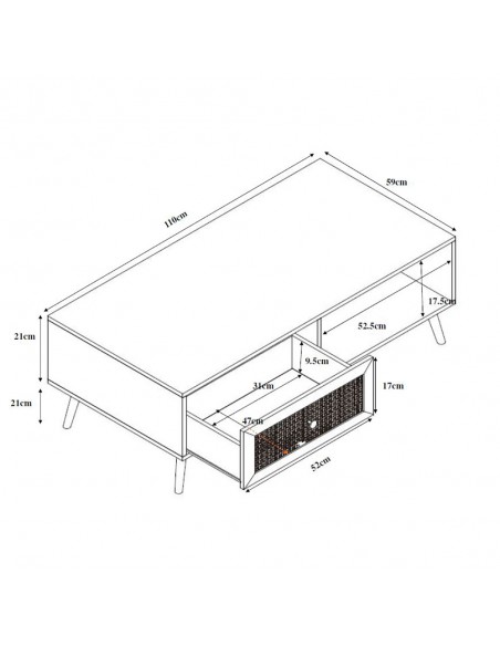 AMMOS COFFEE TABLE 1DRAWER CHIPBOARD WITH MELAMINE CARTA NATURAL WITH RATTAN 110x59xH41,4cm E1 PRC