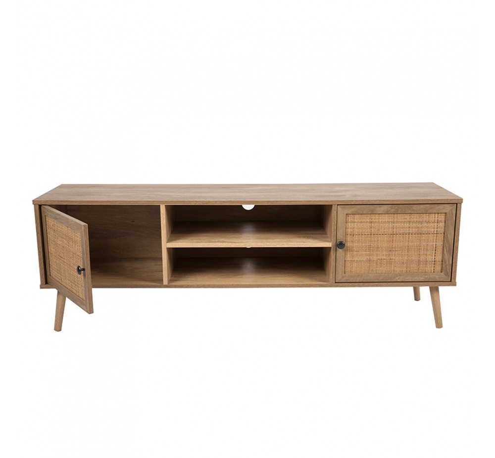 AMMOS TV STAND 2ΠΟΡΤΕΣ ΦΥΣΙΚΟ ΜΕ RATTAN 150x39xH49cm