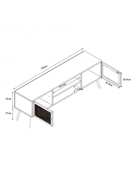 AMMOS TV STAND 2DOORS CHIPBOARD WITH MELAMINE CARTA NATURAL WITH RATTAN 150x39xH49cm E1 PRC