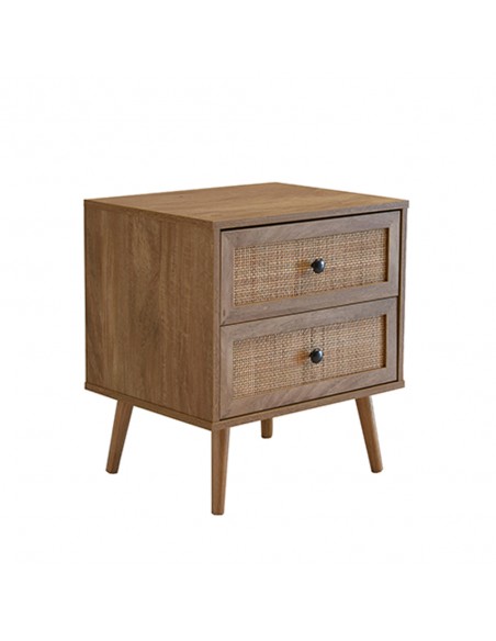 AMMOS NIGHTSTAND 2DRAWERS CHIPBOARD WITH MELAMINE CARTA NATURAL WITH RATTAN 50x39xH54,8cm