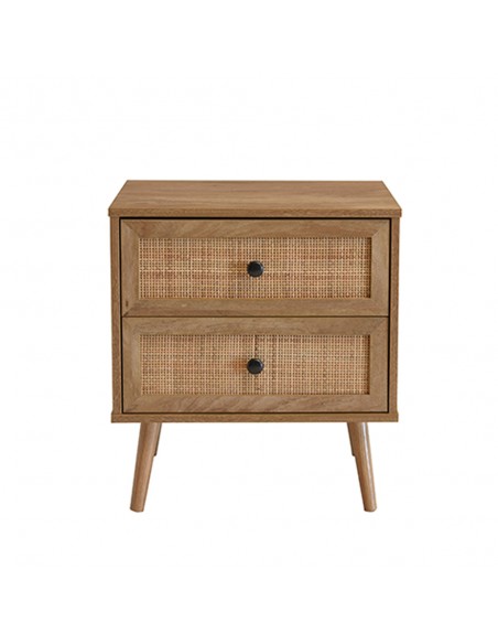 AMMOS NIGHTSTAND 2DRAWERS CHIPBOARD WITH MELAMINE CARTA NATURAL WITH RATTAN 50x39xH54,8cm