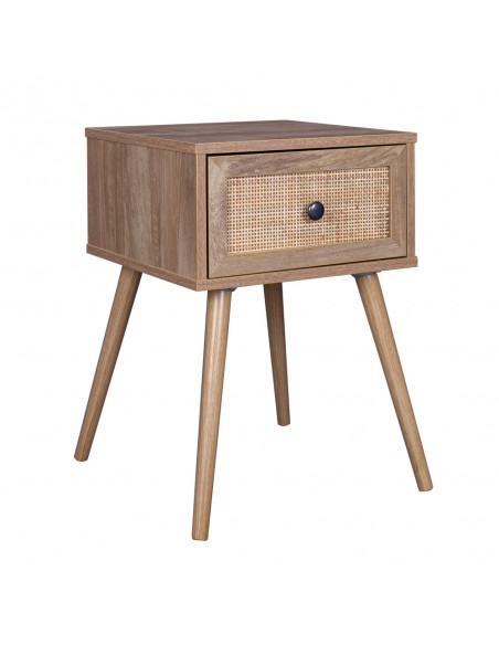 AMMOS NIGHTSTAND 1DRAWER CHIPBOARD WITH MELAMINE CARTA NATURAL WITH RATTAN E1 PRC