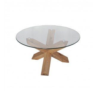 GLASS COFFEE TABLE ΔΙΑΦΑΝΟ OAK 80x80xH42cm