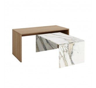 TUNUSIA COFFEE TABLE ARTISAN OAK ΛΕΥΚΟ ΜΕ ΟΨΗ ΜΑΡΜΑΡΟΥ 90x45xH45cm