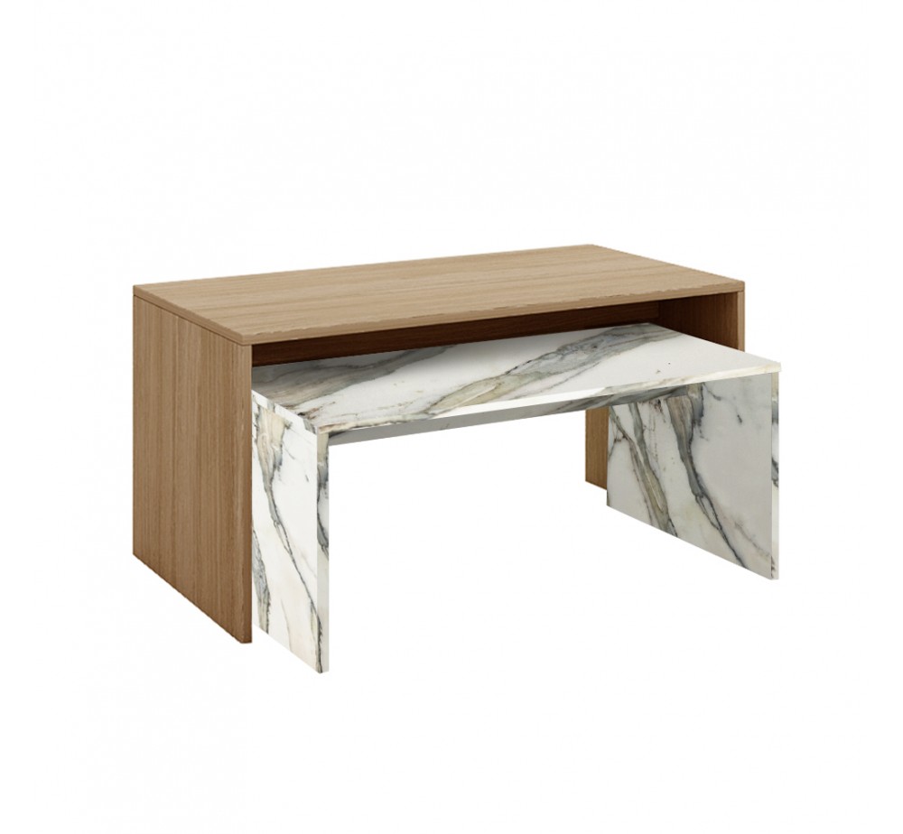 TUNUSIA COFFEE TABLE ARTISAN OAK ΛΕΥΚΟ ΜΕ ΟΨΗ ΜΑΡΜΑΡΟΥ 90x45xH45cm