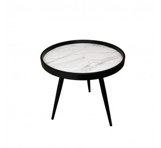 MARM SIDE TABLE WHITE WITH PATTERN BLACK 49,5x49,5xH52cm