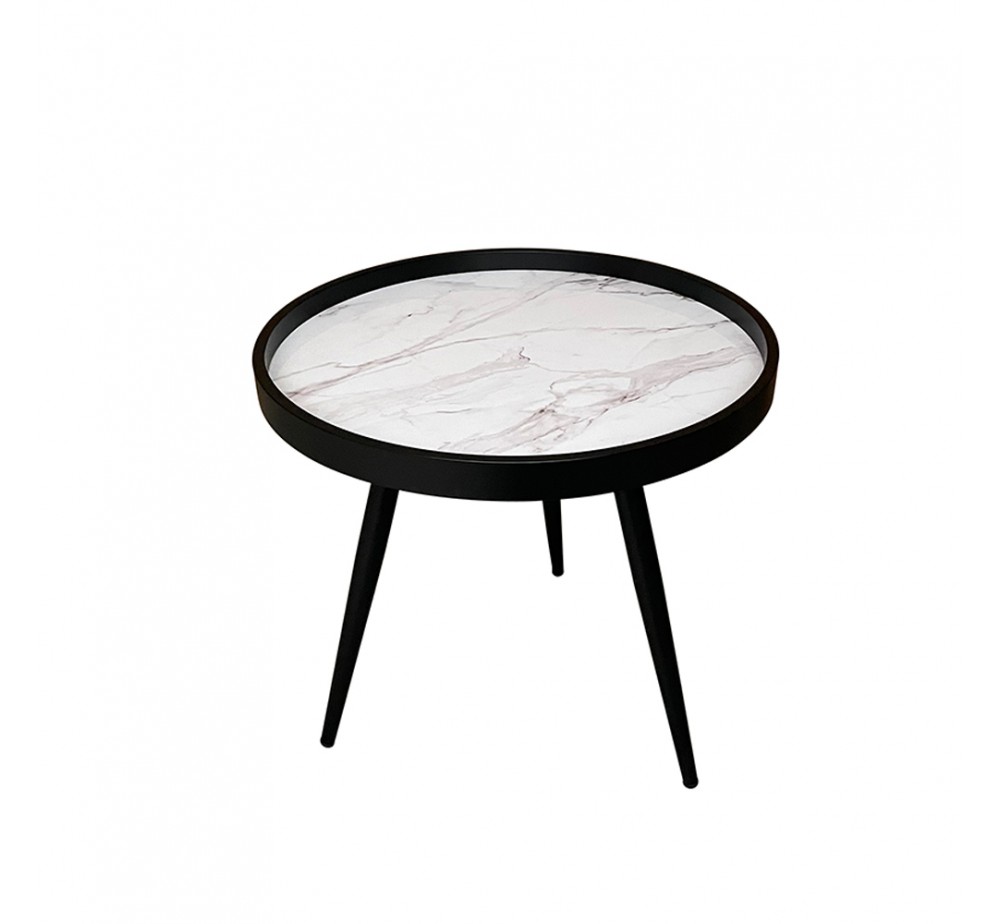 MARM SIDE TABLE ΛΕΥΚΟ ΜΕ PATTERN ΜΑΥΡΟ 49,5x49,5xH52cm