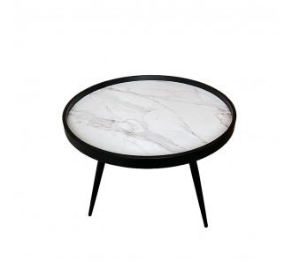MARM COFFEE TABLE ΛΕΥΚΟ ΜΕ PATTERN ΜΑΥΡΟ 60x60xH45cm