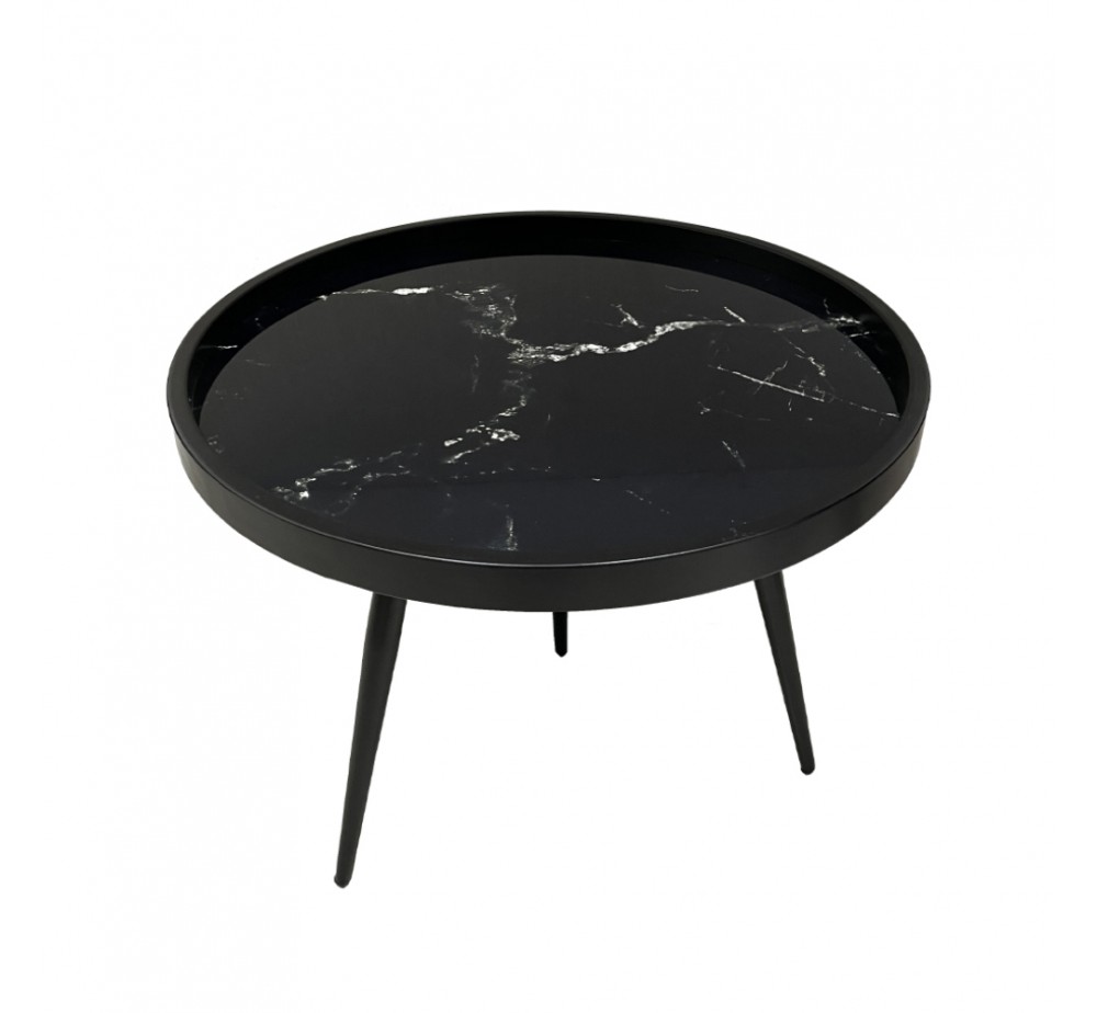 MARM COFFEE TABLE ΜΑΥΡΟ ΜΕ PATTERN ΜΑΥΡΟ 60x60xH45cm