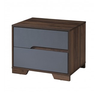 GROOVES NIGHTSTAND 2DRAWERS WALNUT GREY 60x45xH47cm