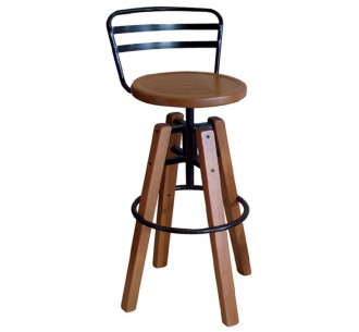 Barock wooden barstool with back rest