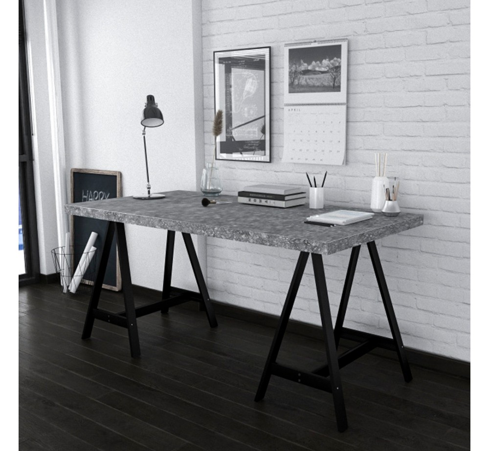 CAVALLETTO ΓΡΑΦΕΙΟ CEMENT ΜΑΥΡΟ 140x75xH74cm