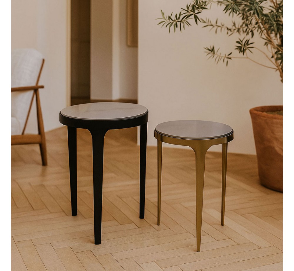 STICKS SIDE TABLE SET 2ΤΕΜ ΛΕΥΚΟ ΜΑΥΡΟ ΧΡΥΣΟ 37x37xH54,5cm