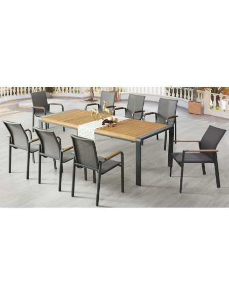 Lilith aluminum table with eykalyptus top - 2 years guarantee | Avant Garde