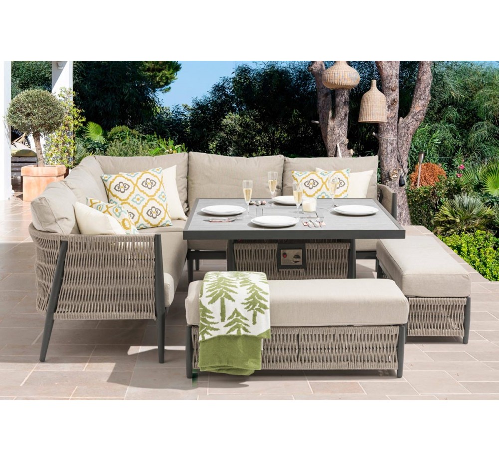 Γωνιακό Σετ Τραπεζαρίας Como με Ενσωματωμένο Firepit για 6-8 Άτομα | Κατάλληλο για Κήπο ή Βεράντα