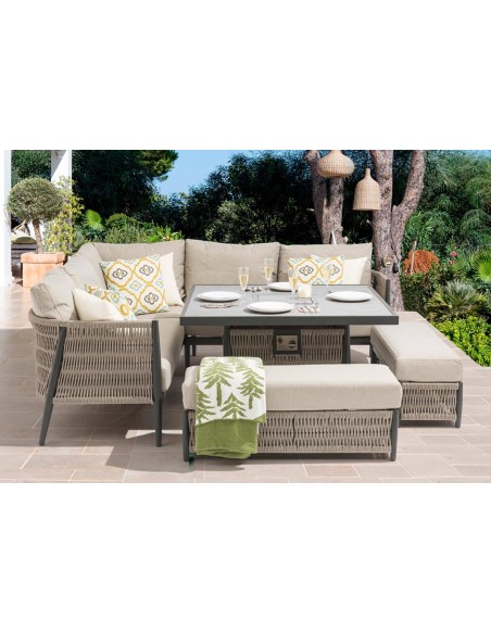 Como Corner Dining Set with Built-in Firepit for 6–8 | Outdoor Garden Furniture