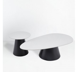 OVO COFFEE TABLE SET 2ΤΕΜ ΛΕΥΚΟ ΜΕ ΟΨΗ ΜΑΡΜΑΡΟΥ ΜΑΥΡΟ 129x69xH38cm