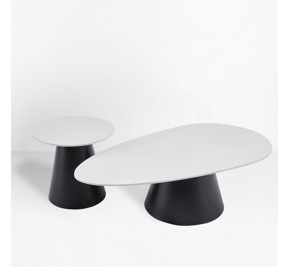OVO COFFEE TABLE SET 2PCS WHITE WITH MARBLE PATTERN BLACK 129x69xH38cm