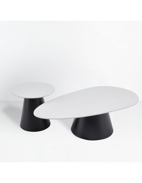 OVO COFFEE TABLE SET 2PCS WHITE WITH MARBLE PATTERN BLACK 129x69xH38cm