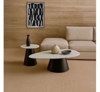 OVO COFFEE TABLE SET 2PCS WHITE WITH MARBLE PATTERN BLACK 129x69xH38cm 2