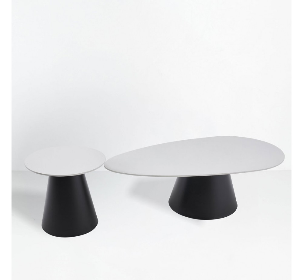 OVO COFFEE TABLE SET 2PCS WHITE WITH MARBLE PATTERN BLACK 129x69xH38cm