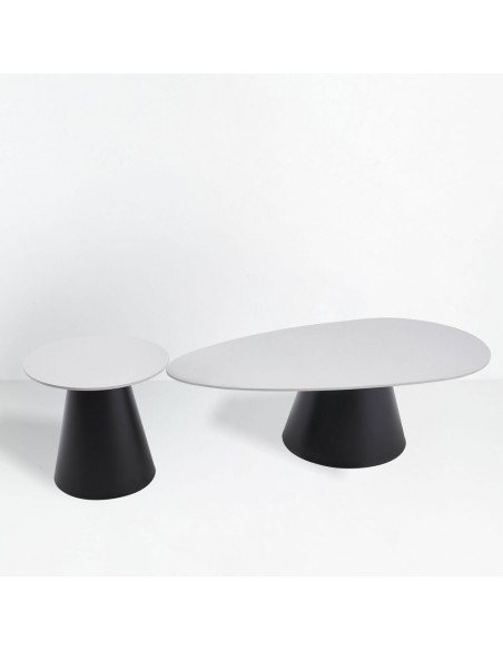 OVO COFFEE TABLE SET 2PCS WHITE WITH MARBLE PATTERN BLACK 129x69xH38cm