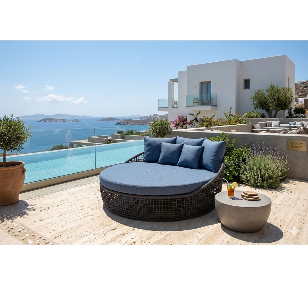 Ellery Αλουμινίου Daybed Εξωτερικού Χώρου με Μαξιλάρια & Rope Λεπτομέρειες