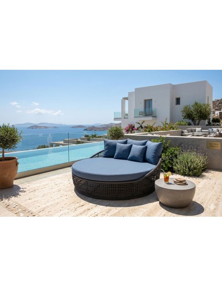 Ellery Αλουμινίου Daybed Εξωτερικού Χώρου με Μαξιλάρια & Rope Λεπτομέρειες