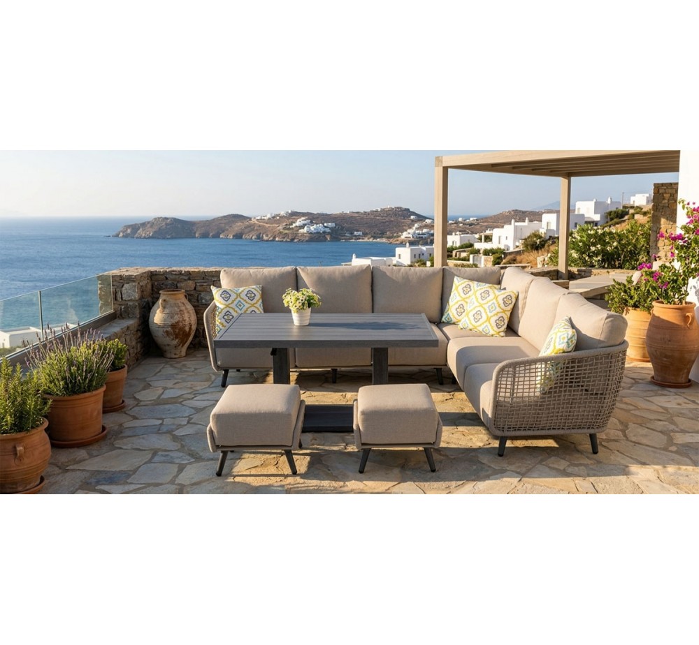Ellery Aluminium Corner Dining Set with Rattan Rope – Outdoor Furniture